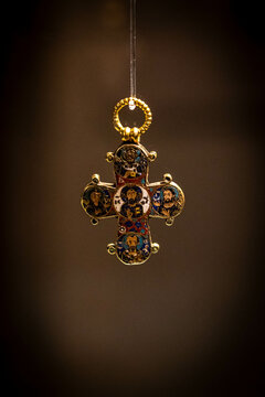 The Dagmar Cross is an 11th or 12th-century Byzantine reliquary cross made of gold with cloisonn&eacute; enameling belonged to Queen Dagmar. Now in the National Museum of Denmark in Copenhagen.