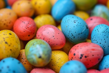 Fototapeta na wymiar A vibrant array of speckled Easter eggs laying together, creating a joyful and festive holiday mood
