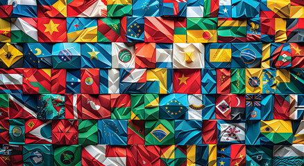 Colorful collage of flags of different countries of the world. - obrazy, fototapety, plakaty