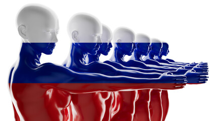 Unified Stance: Figures Embracing the Essence of the Russian Flag - 764330373