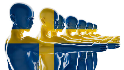 Cohesive Continuity: Figures Enveloped in the Flag of Sweden - 764330383