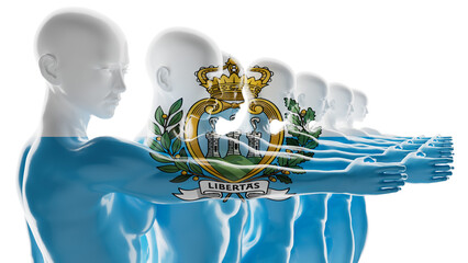 Multiple Transparent Figures Holding San Marino Coat of Arms - 764330390