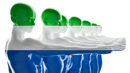 Emerald Horizon: Figures Merging with the Vibrant Colors of the Sierra Leone Flag - 764330393