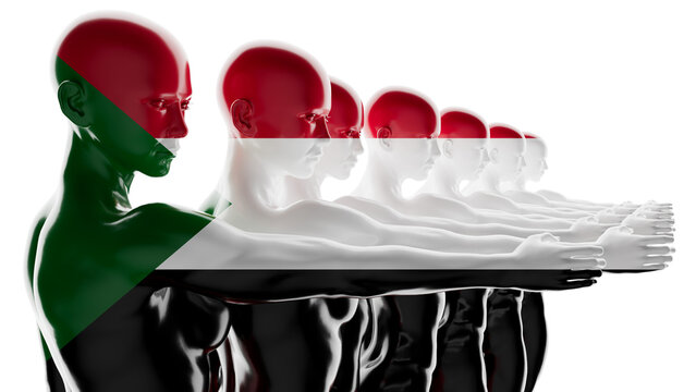 Visual Unity: Figures Reflecting the Stripes of the Sudanese Flag