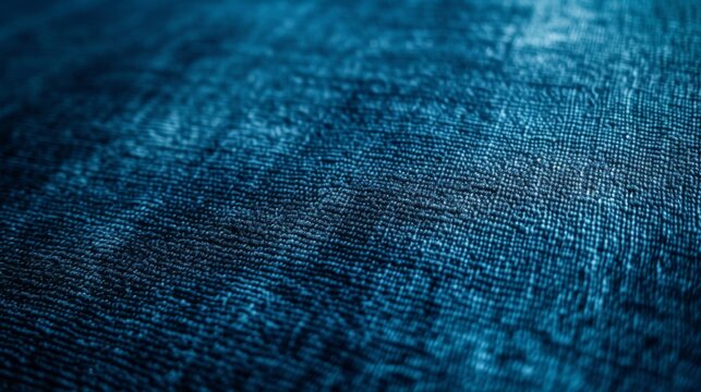 Blue denim fabric, known for its creases and durability, is a versatile cotton twill used in jeans and jackets. This close-up image showcases its unique texture, perfect for fashion design projects.