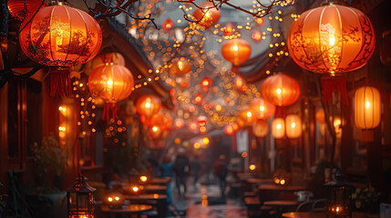 Lanterns on the street of old town in China.