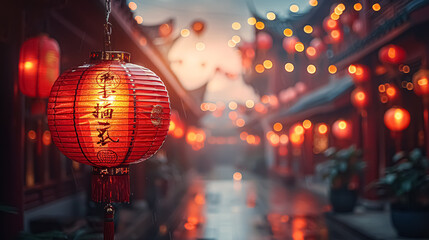 Chinese lanterns in the streets of the ancient city of china.  - Powered by Adobe
