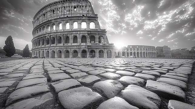 Fototapeta Colosseum in Rome, Italy. Black and white.