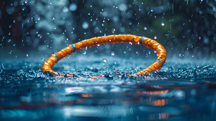 photo of a plastic hula-hoop that is in the water - obrazy, fototapety, plakaty