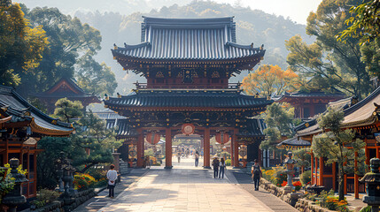 Obraz premium A wonderful and old Japanese temple in nature.