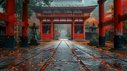 A wonderful and old Japanese temple in nature.