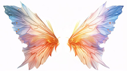 Fototapeta na wymiar colorful transparent fantasy fairy wings are isolated on a transparent background for use in your creative projects