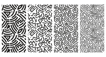 Abstract black and white line doodle seamless pattern. Creative organic style drawing background, trendy design with basic shapes. Simple hand drawn wallpaper print