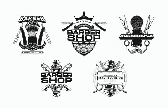 Set of vintage labels illustration for barbershop. Vector badge logo design concept