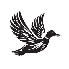 Classic Duck Silhouettes, Duck Silhouettes in flying pose, Retro Duck Vector, Retro Styled Duck Illustration, Vintage Duck Silhouette Art, Black and White Duck Illustration