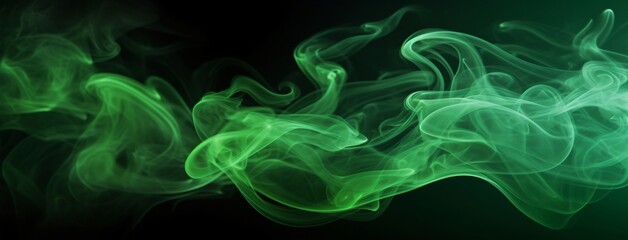 Abstract green smoke moves on black background. Blue fog on the empty dark scene, studio room with mist