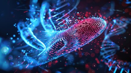An illustrative image combining fingerprint and DNA scanning to symbolize the unique aspects of human identity and the concept of personal identification  - obrazy, fototapety, plakaty