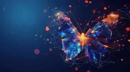 Foto op Plexiglas An innovative representation of digital business transformation, symbolized by the lifecycle evolution of a butterfly in a dynamic blue background, suggesting renewal and metamorphosis  © Orxan