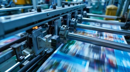 An offset printing machine in action, an industry staple for mass-producing newspapers and magazines - obrazy, fototapety, plakaty