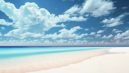Beautiful tropical beach with blue sky and white clouds.