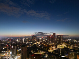 Obraz premium Sunrise over the Deansgate Square and Castlefield Basin, Manchester, UK 