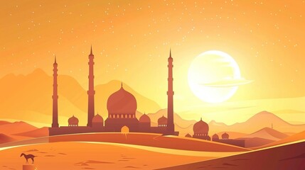 beautiful islamic mosque at month of ramadhan eid mubarak