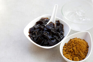 Grass jelly, herbal dessert. Mesona chinensis