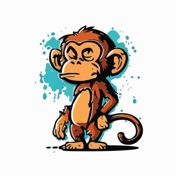 Monkey in cartoon doodle style. Image for t shirt.