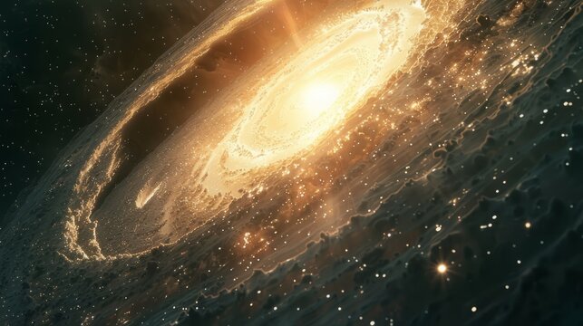 A fantasy concept of a galaxy, a galaxy that moves in one big circle. A sun surrounded by many things.
