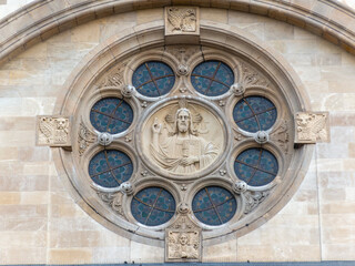 Obraz premium St. Francis of Assisi Church exterior details and facade view, Vienna, Austria