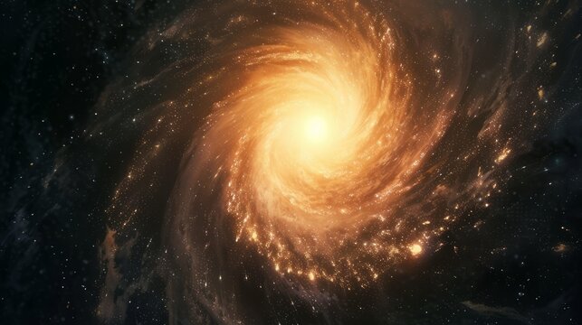 A swirl of stars in a yellow-dominated galaxy, a galaxy with clouds and stars, an imaginary science photo concept.