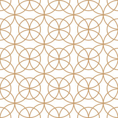 Seamless luxury golden pattern with interlocking circles on a white background