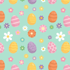 seamless pattern, easter, eggs and flowers
