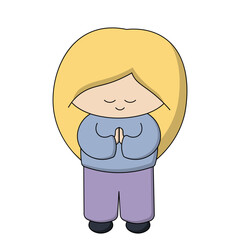 Cute cartoon girl prayer in color