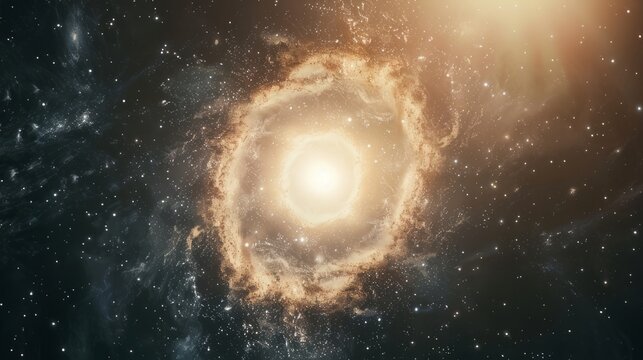 A planetary explosion, a picture of star formation, a brightly lit star in a galaxy out in space.