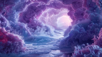 Poster Captivating Cosmic Storm Envelops Ethereal Oceanic Landscape © Sittichok