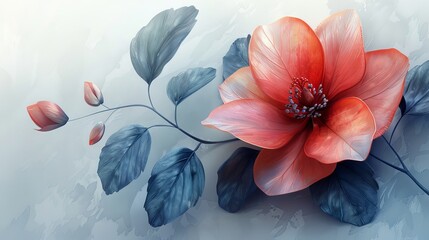 Watercolor flower painted on white paper background. Digital art 3D illustration. Rendering in 3D...