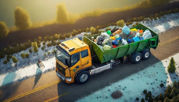 Ilustração de coleta de lixo. Caminhão de lixo.