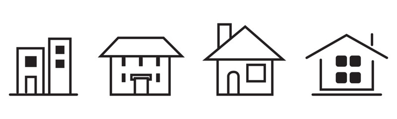 Home, house building, line icon set. House front view, property, real estate, residential cottage for mortgage and loan, homepage. Editable Stroke outline sign. Vector illustration