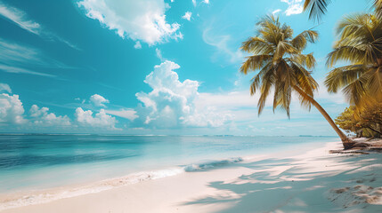 Fototapeta na wymiar beautiful tropical beach banner. White sand and coco