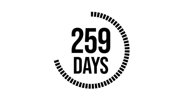 365 days count 2D animation motion graphics three hundred sixty five running numbers counting days, 0 to 365 counting, zero to 365. 4K HD video with white background.