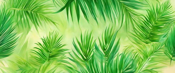 Seamless green tropical pattern. - obrazy, fototapety, plakaty