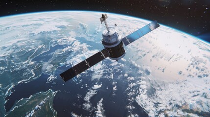 A satellite orbiting Earth, collecting data on climate patterns and environmental changes from space. Concept of satellite-based Earth observation Ultra-realistic photographer 