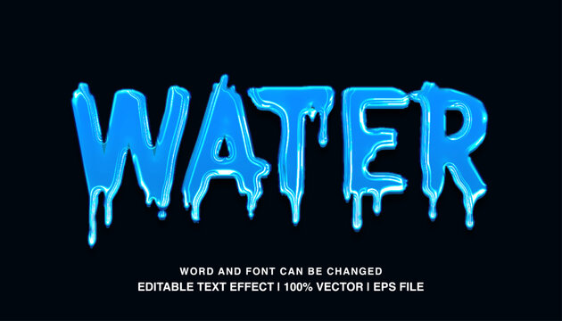 Water editable text effect template, liquid slime glossy text style, premium vector