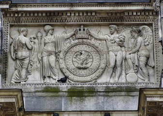 Details of the Arc de Triomphe del Carrousel in Paris, commissioned by Napoleon, is decorated with...
