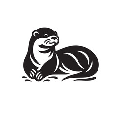 Otter River Acrobat silhouette, Playful Otter silhouette, River Otter Black and White Illustration, Retro Otter Vector, Retro Styled Otter Illustration