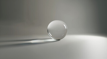 Glass sphere on a gray background, minimalism. Geometric composition.