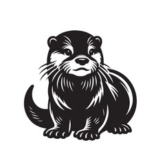 Otter River Acrobat silhouette, Playful Otter silhouette, River Otter Black and White Illustration, Retro Otter Vector, Retro Styled Otter Illustration