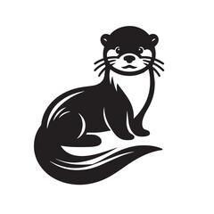 Otter River Acrobat silhouette, Playful Otter silhouette, River Otter Black and White Illustration, Retro Otter Vector, Retro Styled Otter Illustration