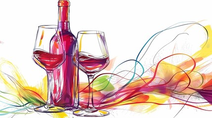 a bottle of wine and a glass of wine, an image for a winery, wine plantations vines